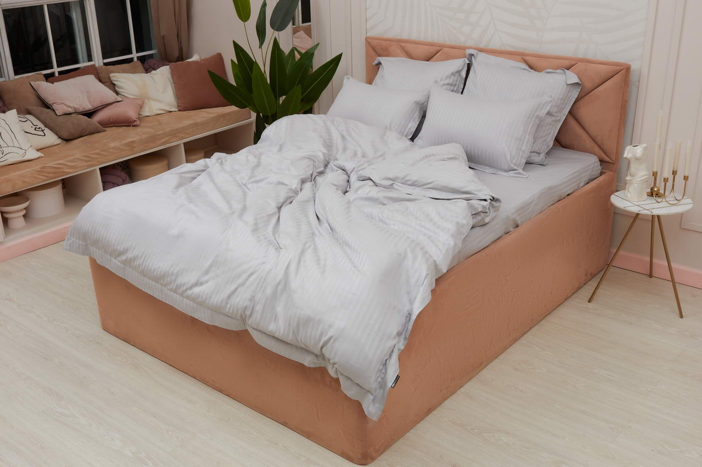 Моне (серый) КПБ страйп сатин Евро 2н