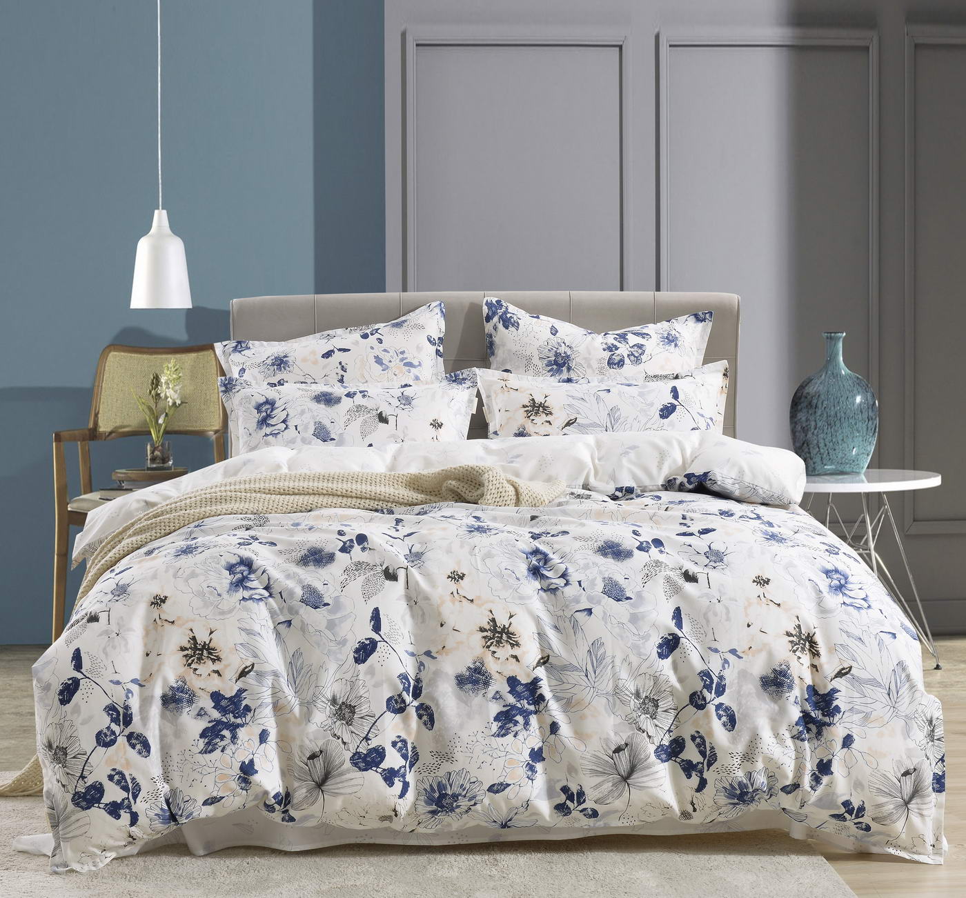 Норвуд (синий) КПБ сатин 1.6