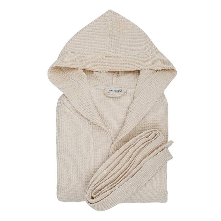 Naomi (крем) XL (р.56-58) Халат вафельный с капюшоном